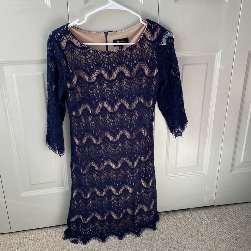 Navy blue dress with 3/4 length sleeve